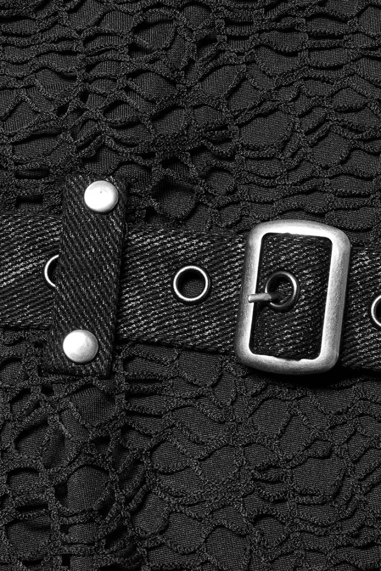 Black Sleeveless Stitching Mesh Buckle Men's Steampunk Vest