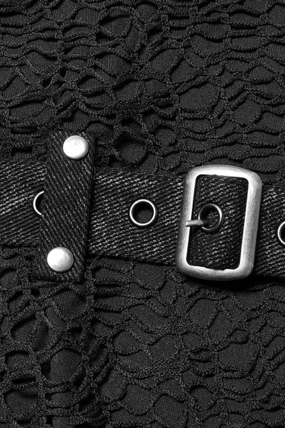 Black Sleeveless Stitching Mesh Buckle Men's Steampunk Vest