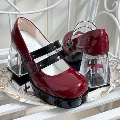 Gothic Sweet Lolita Cross-Shaped Transparent Block Heel Shoes
