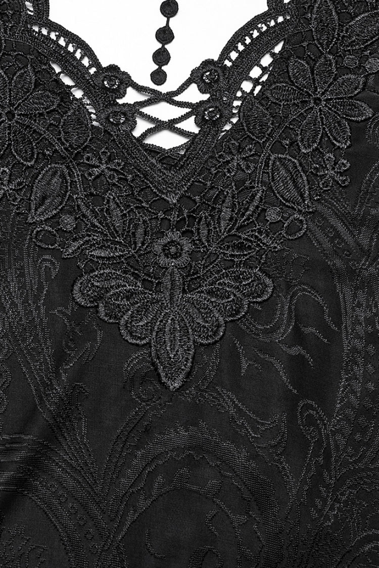 Black V Collar Embroidery Lace Lace-Up Women's Gothic Blouse