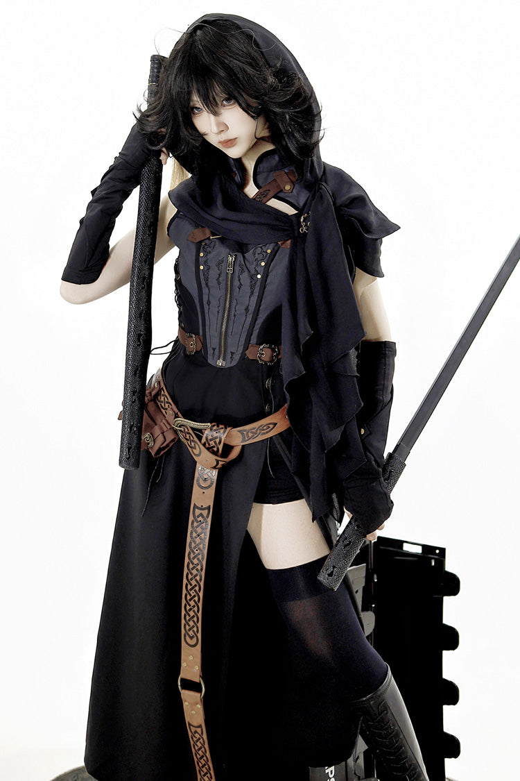 Black/Grey [Phantom of the Night] Sleeveless Lace-Up Fashion Gothic Punk Lolita Dress