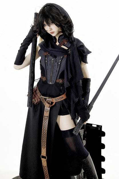 Black/Grey [Phantom of the Night] Sleeveless Lace-Up Fashion Gothic Punk Lolita Dress