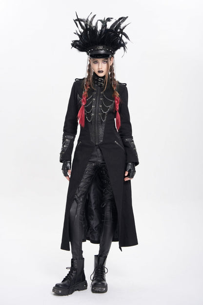 Black Stand Collar Long Sleeves Buckle Chain Women's Punk Jacket