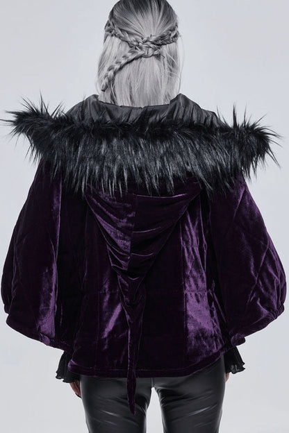 Purple Gothic Quilted Velvet Collar Crescent Pendant Zipper Warm Women's Shawl