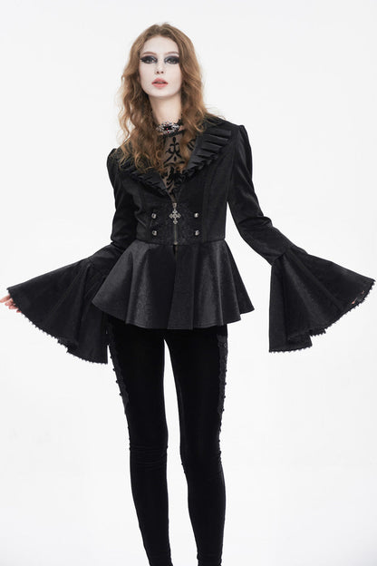 Black Ruffled Collar Flared Sleeved Women's Gothic Jacket