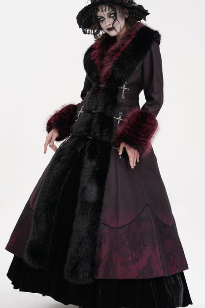 Black/Red Cross Long Sleeves Lace Women's Gothic Long Coat