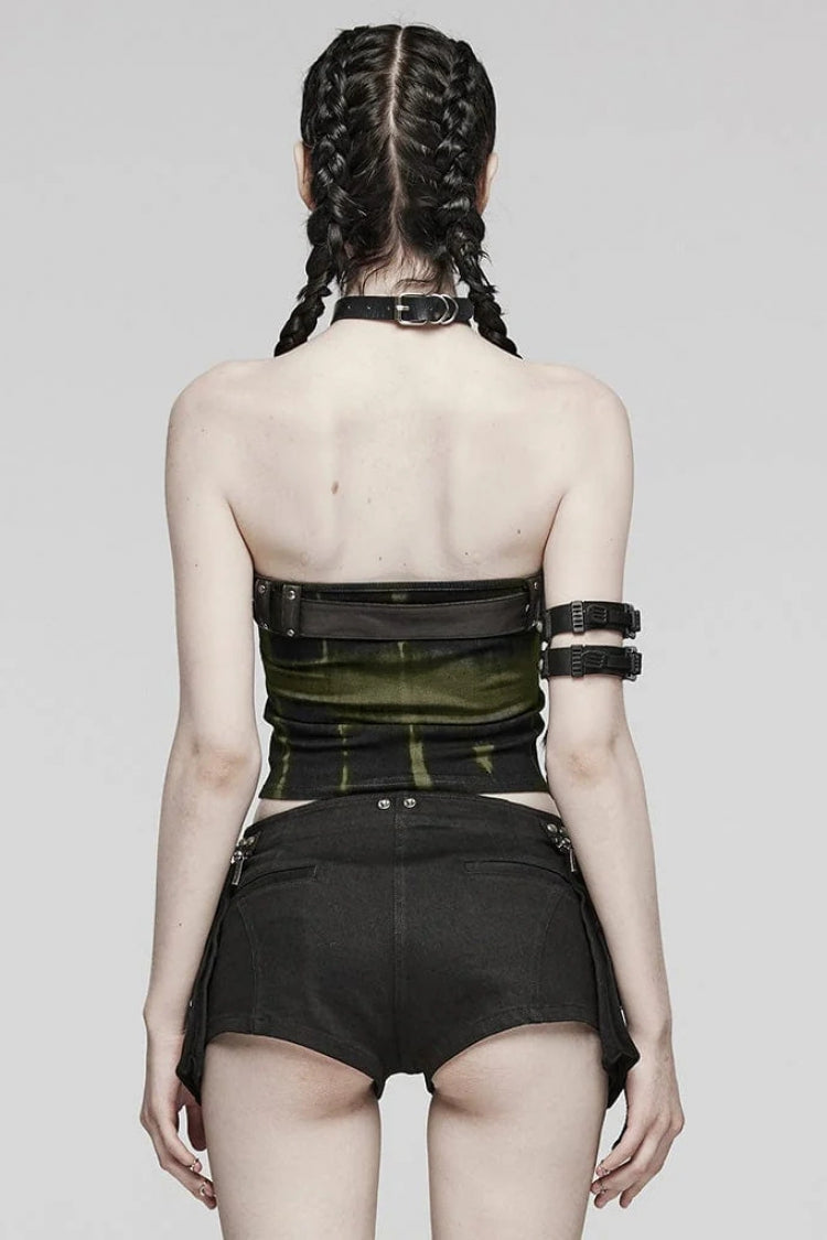 Simple Adjustable Bust Strap Sleeveless Print Womens Steampunk Corset 2 Colors