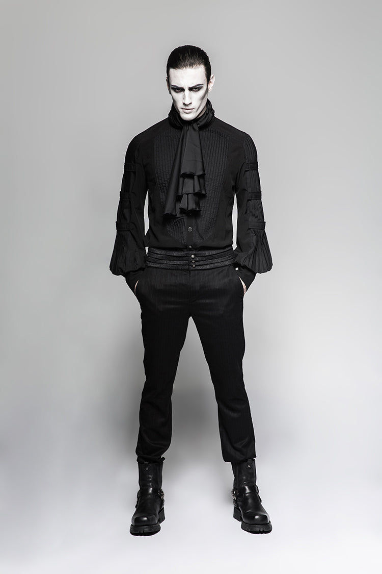 Black Stripes Long Sleeves Print Mens Gothic Blouse With Necktie