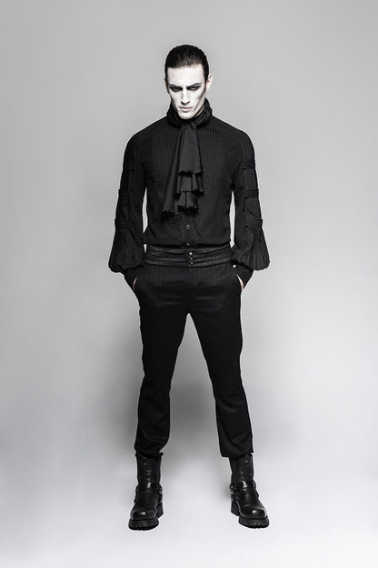 Black Stripes Long Sleeves Print Mens Gothic Blouse With Necktie
