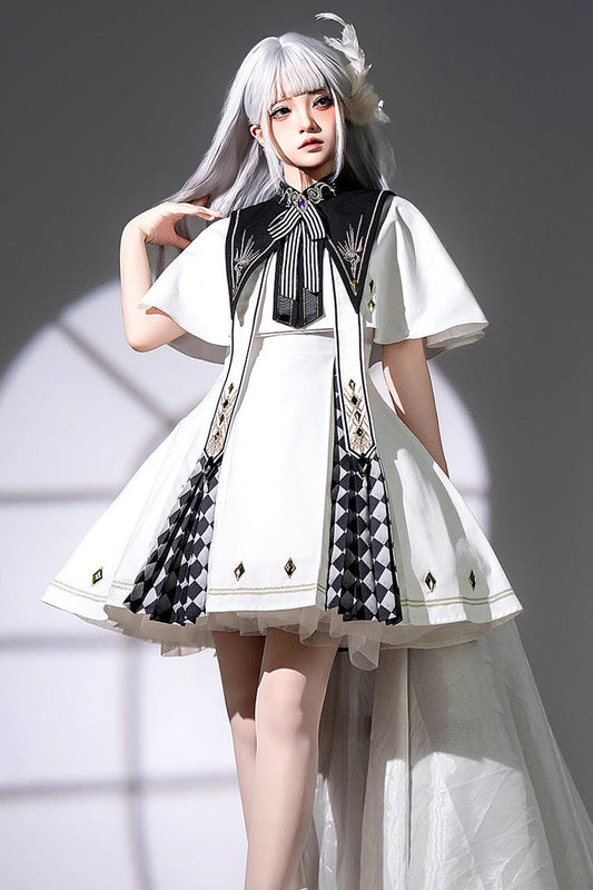 White [Eye of Truth] Magic Academy Diamond Print Stitching Gothic Lolita Jsk Dress