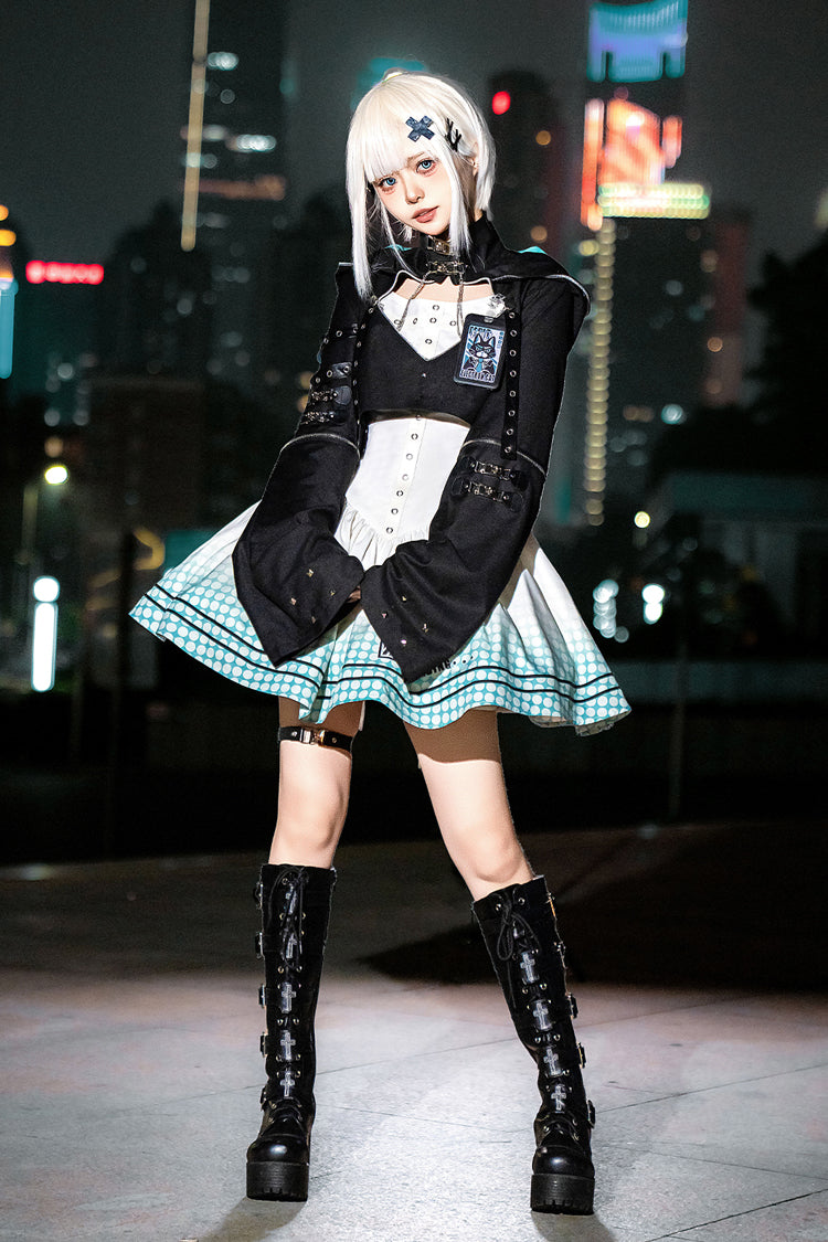 Black/White [Electronic Cat] Print Future Suit Gothic Cool Lolita Dress