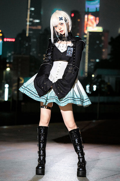 Black/White [Electronic Cat] Print Future Suit Gothic Cool Lolita Dress