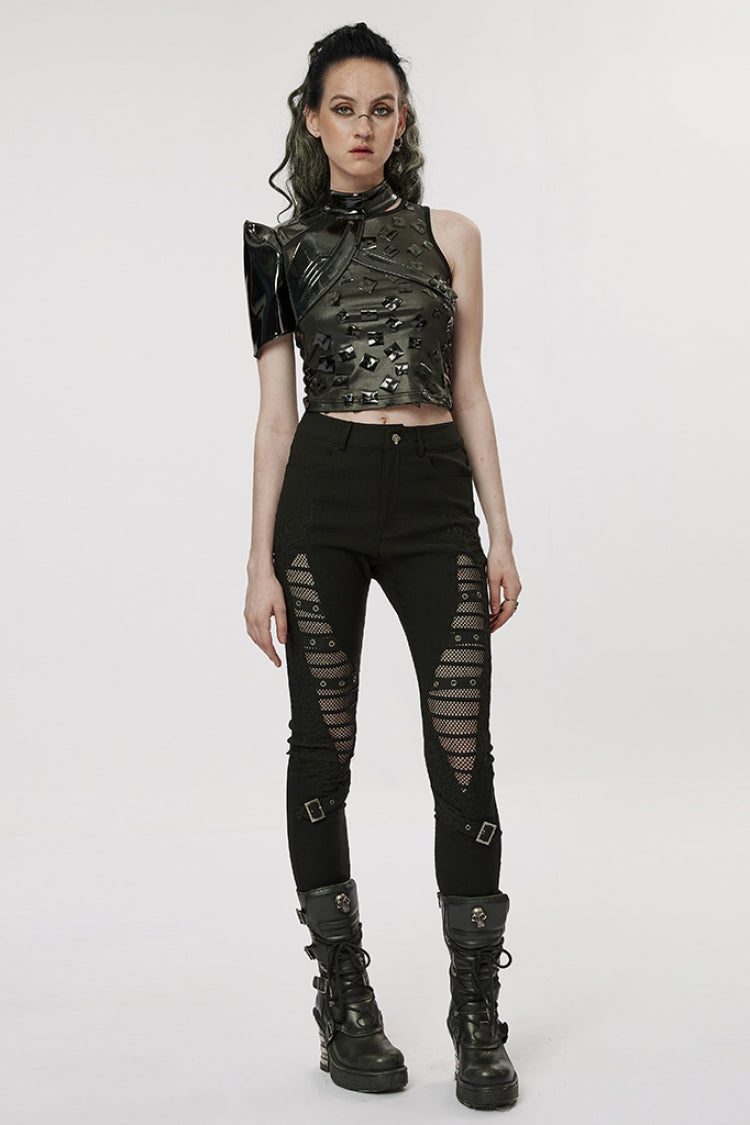 Black Stand Collar Women's Punk Patent Leather Body Harness