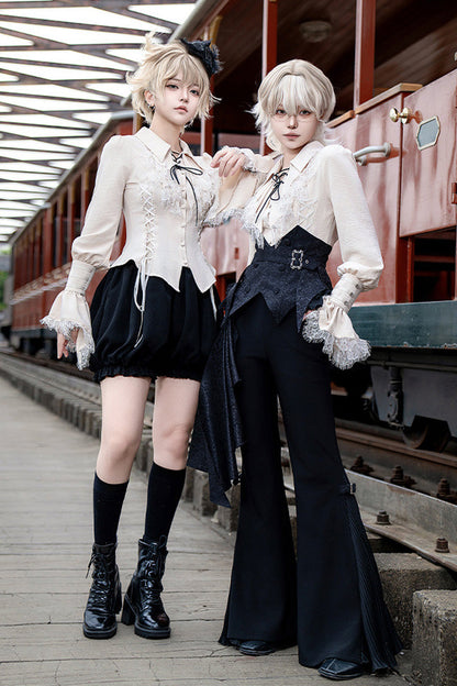 Black [Gold Hunter] Long Sleeves Pirate Style Gothic Long Pants