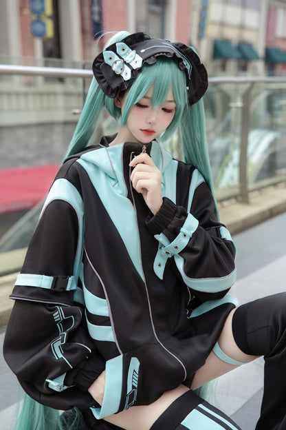 Black/Blue [Cyber Phantom] Hatsune Miku Long Sleeves Print Jirai Kei Cool Coat