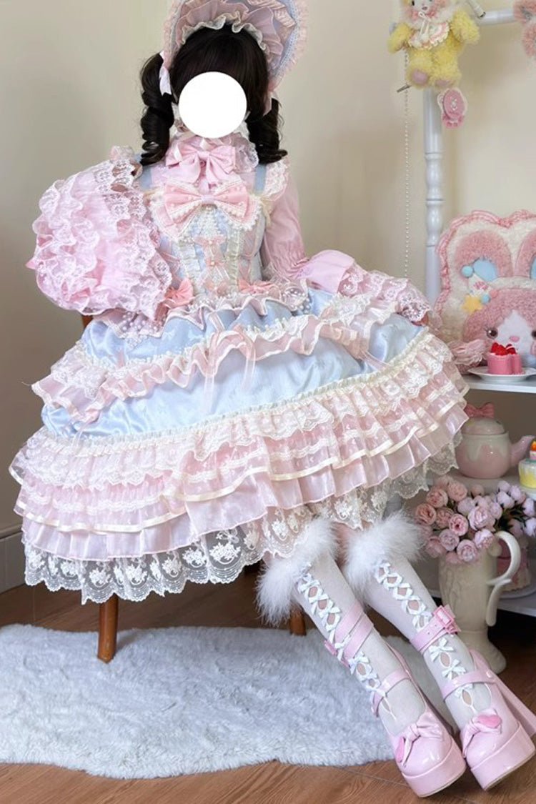 Blue [Star Love Song] Ruffle Hanayome Bowknot Lace Sweet Lolita Jsk Dress