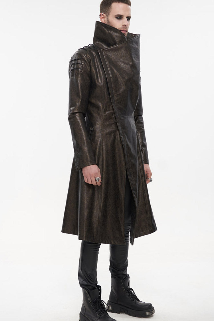 Brown Punk Exaggerated Large Collar Design Thick Rope Decoration Handsome Slim Long Men's Coat