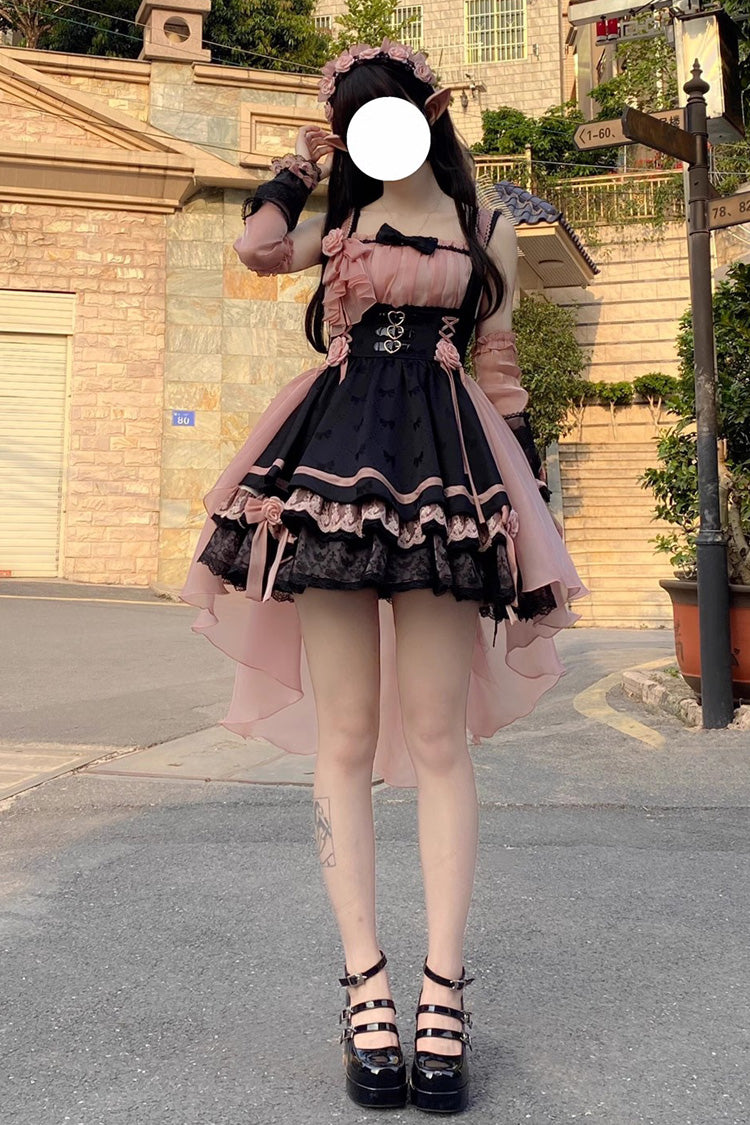 Black/Pink Multi-layer Ruffle Bowknot Sweet Princess Lolita Dress