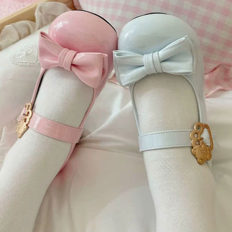 Cute Cat Element Round-Toe Bow Mary Jane Shoes with Cat Paw Heels 7 Colors