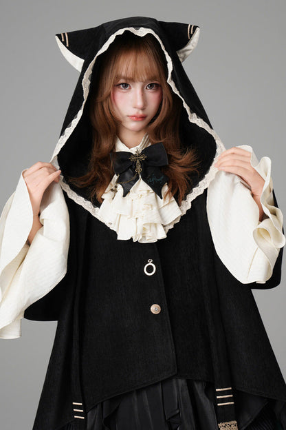 Black [Clock of Reincarnation Cycles] Cat Ears Magic Hooded Sweet Lolita Coat Cloak