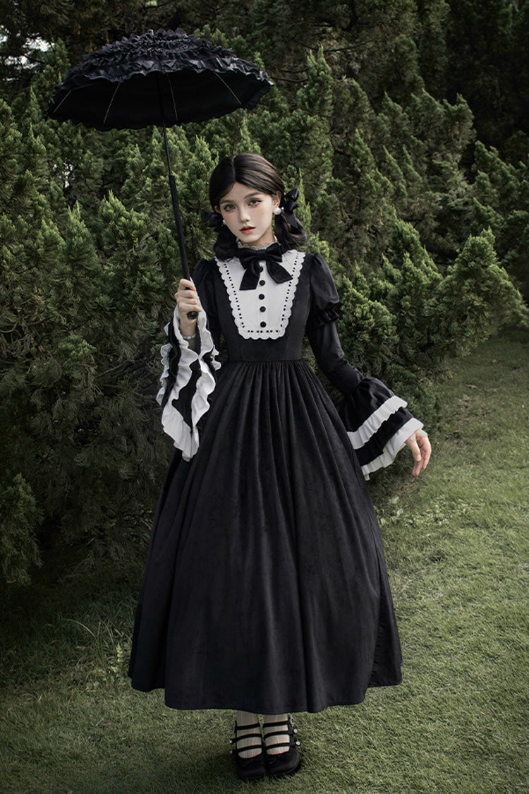 Black [Sleepless Night] Long Hime Sleeves Ruffle Bowknot Gothic Lolita Dress