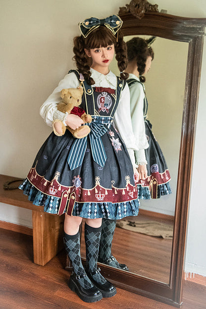 Black Vintage College Badge Print Sweet Lolita JSK Dress