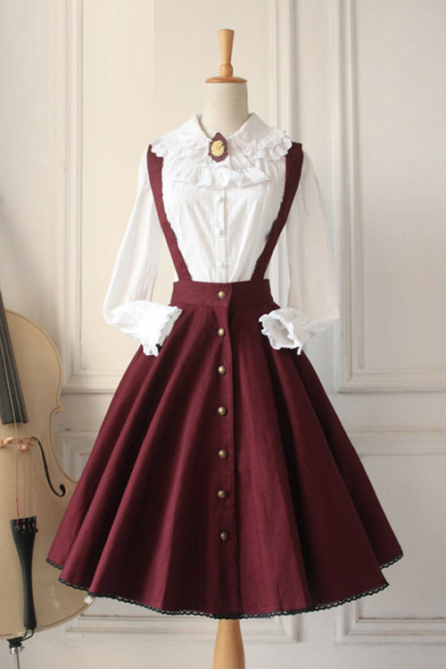 Wine Vintage Single Breasted Ruffled Classic Lolita Skirt Strap Dress