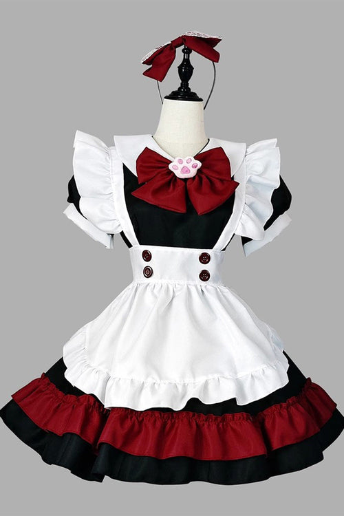 Black/Red/White [Vampire] Short Sleeves Ruffle Cat's Paw Bowknot Gothic Plus Size Lolita Dress Full Set