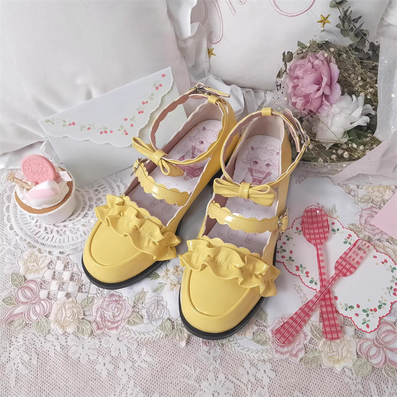 Sweet Ruffle Bowknot Japanese Lolita Shoes 15 Colors