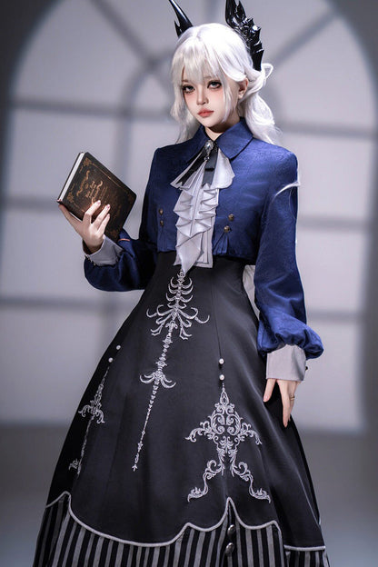 Black Printed Embroidered Gothic Vintage Elegant Lolita Jsk Dress Set