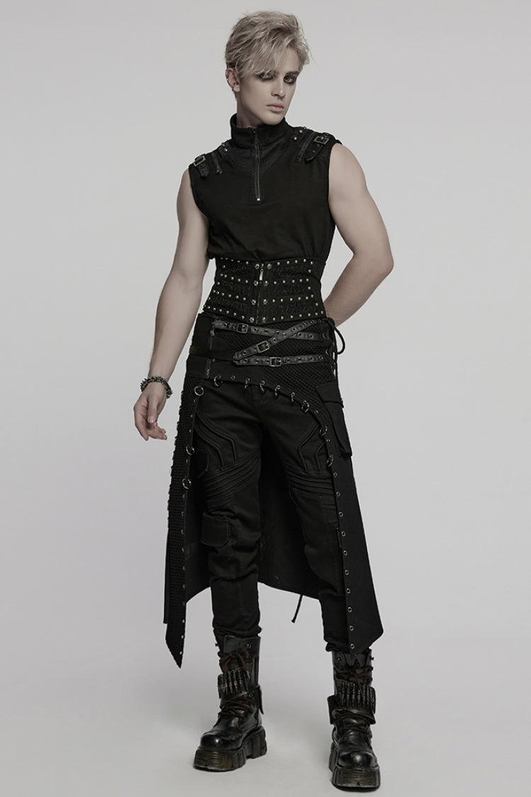 Black Skull Stitching Lace-Up Mesh Men's Gothic Girdle