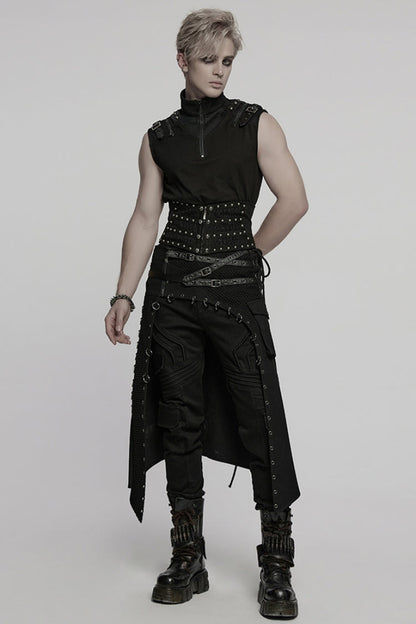 Black Skull Stitching Lace-Up Mesh Men's Gothic Girdle