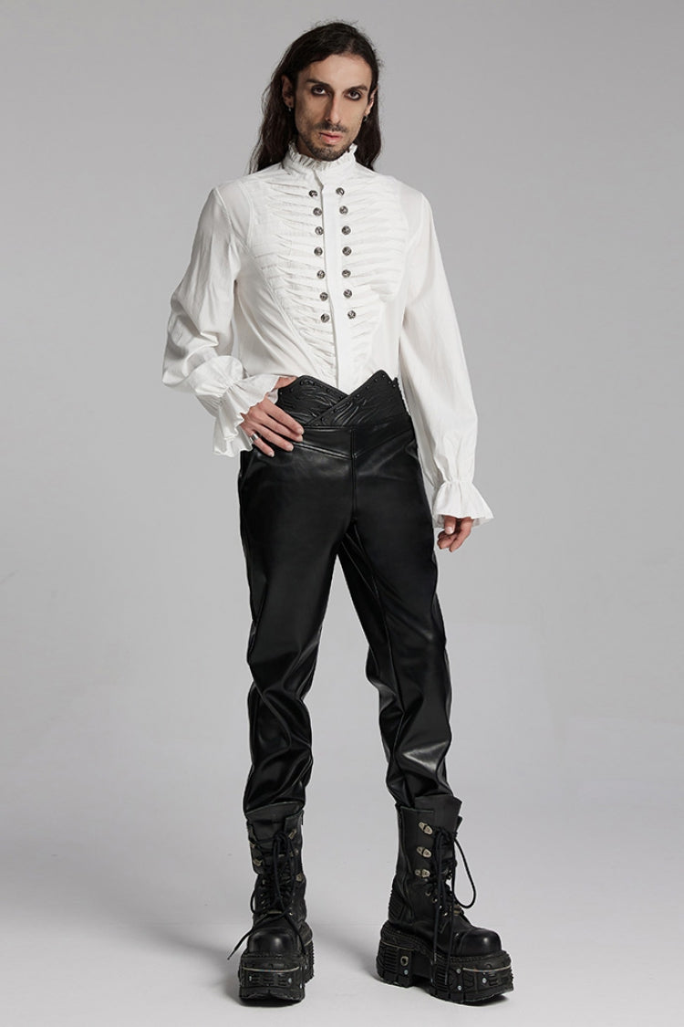 Black Print Men's Punk Leather Pants
