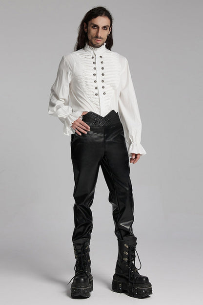 Black Print Men's Punk Leather Pants