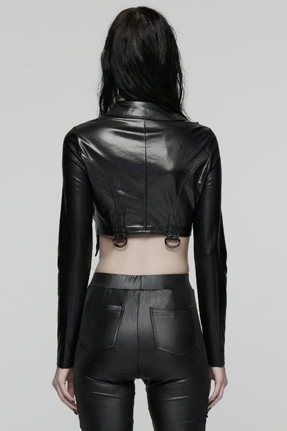 Black Stand Collar Long Sleeves Lace-Up Zipper Women's Punk Jacket