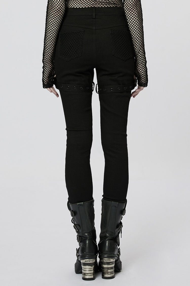Stitching Slim Mesh Buckles Eyelets Women's Steampunk Leggings 2 Colors