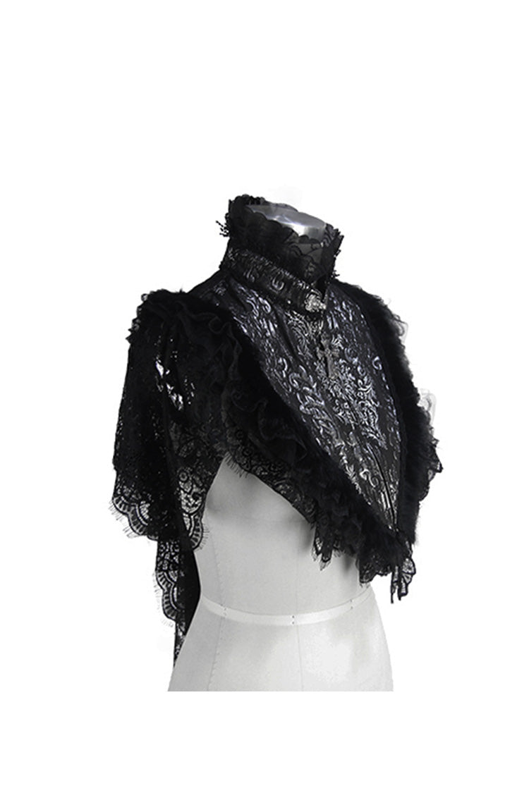Black/Silver Triangle Jacquard Fabric Lace Fabric Feather Lace Women's Gothic Shawl