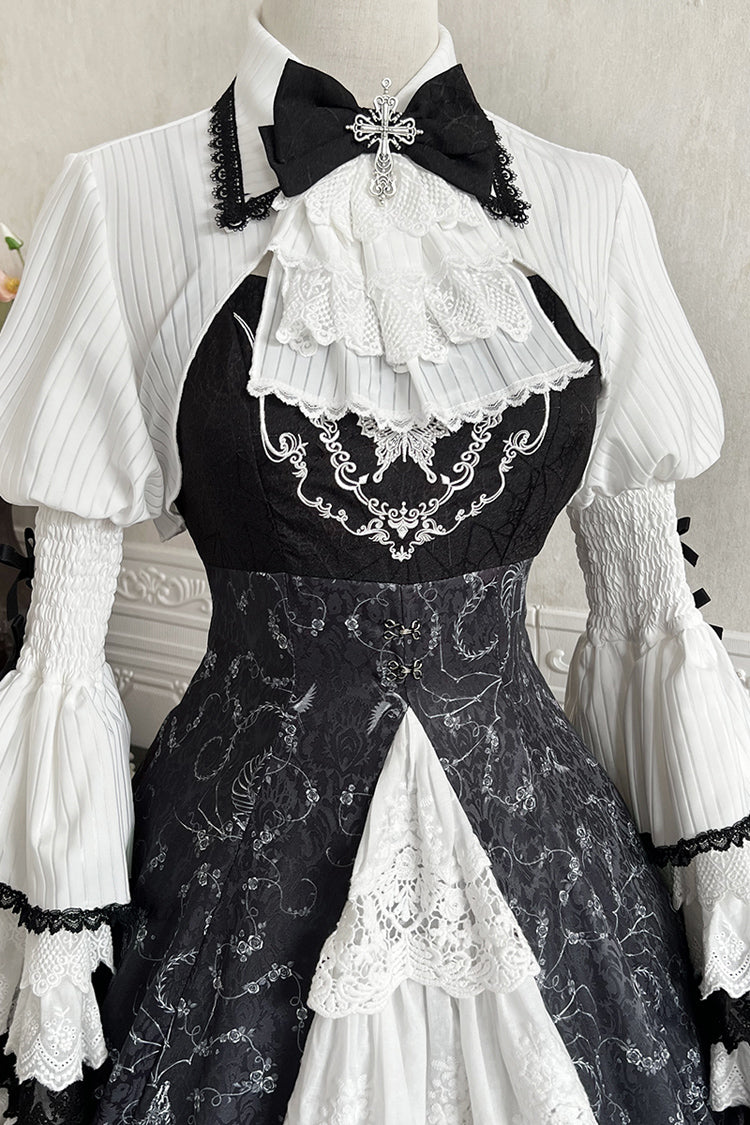 Black/White Print Bone Magic Ruffle Cardigan Lace Classic Gothic Princess Lolita Jsk Dress