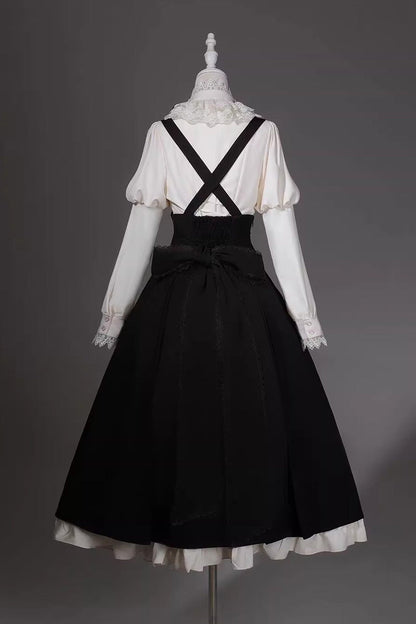 Black/White [Violin Variations] Ruffled Embroidered Gothic Lolita Jumper Dress Set