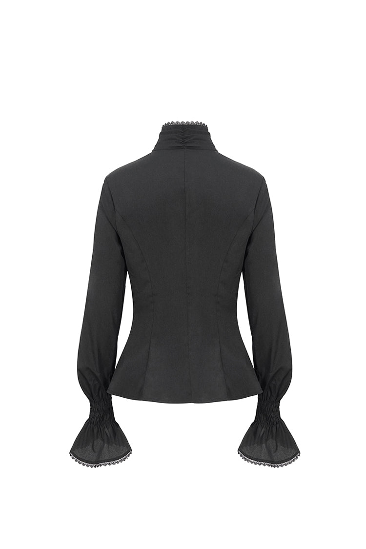 Black Stand Collar Ruffled Long Sleeves Women's Gothic Shirt