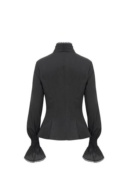 Black Stand Collar Ruffled Long Sleeves Women's Gothic Shirt