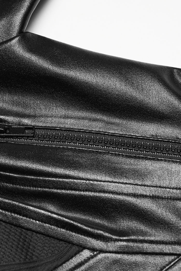 Black Stand Collar Long Sleeves Embossed Slim Women's Punk Jacket