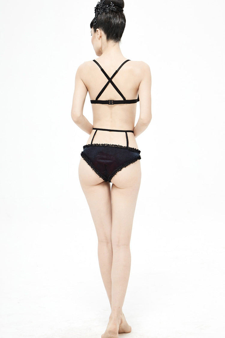 Black/Red Chest Lace-Up Velvet Women's Gothic Swimsuit Suit