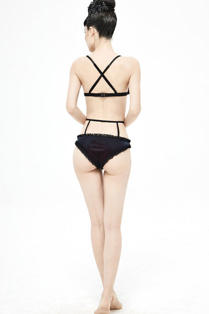 Black/Red Chest Lace-Up Velvet Women's Gothic Swimsuit Suit