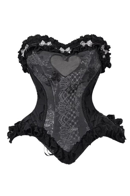 Black [Cupid’s Magic Box] Heart Ruffle Embroidery Bowknot Lace Fishbone Gothic Elegant Lolita Vest