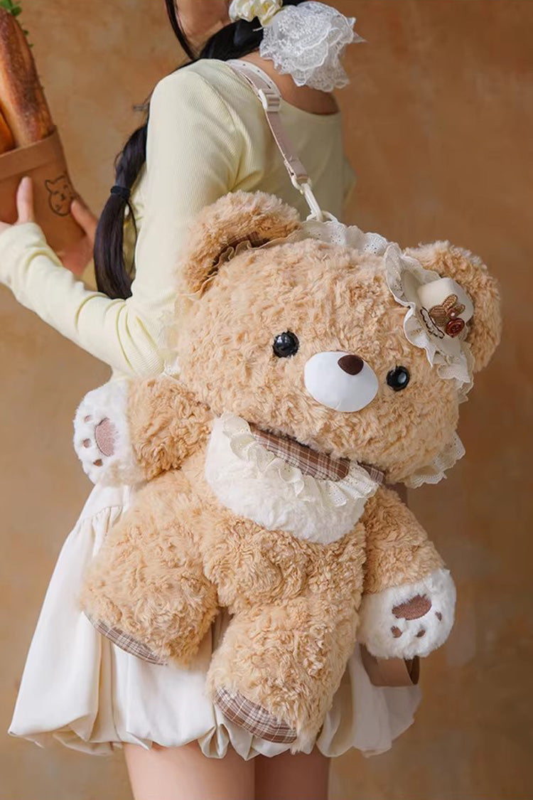 Brown [Little Bear Guli] Ruffled Plush Toy Sweet Lolita Backpack