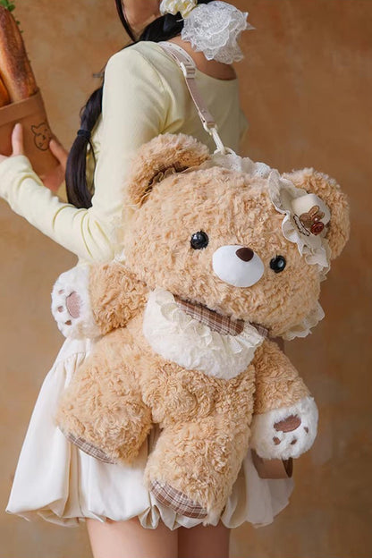 Brown [Little Bear Guli] Ruffled Plush Toy Sweet Lolita Backpack