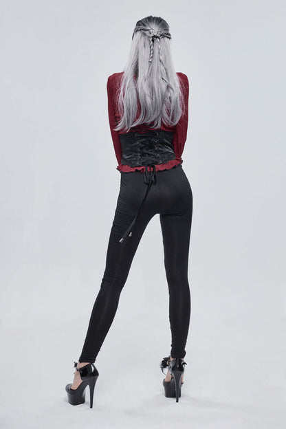 Black/Red Printed Decoration Tie Rope Elasticity Women's Gothic Leggings
