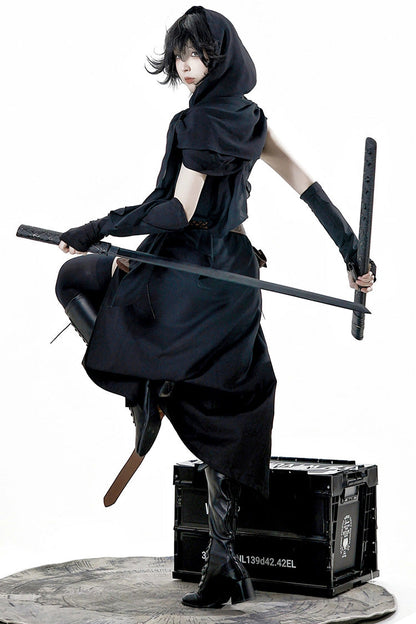 Black [Shadow Wasteland] Sleeveless Lace-Up Zipper Punk Lolita Dress