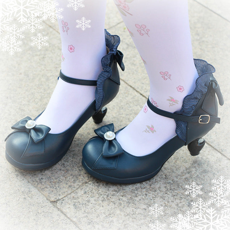 Bowknot Strappy Ruffle PU Sweet Lolita Shoes 5 Colors